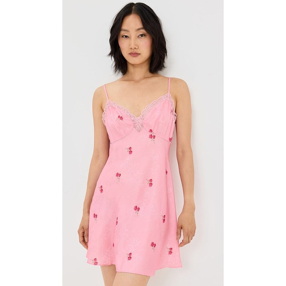 NWT LoveShackFancy Larinda Dress Floral Lace Trim Satin Mini Slipdress M - Picture 9 of 11
